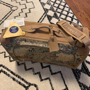 Vintage French Luggage Co. Louis Vuitton Suitcase “Paradise”Tapestry/Suede
